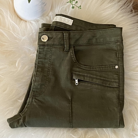 Zara Khaki Denim Jeans Women's Size 6 - Flared Bootcut - Piping Detail on Front - Picture 5 of 12